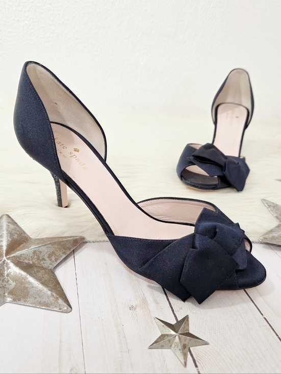 kate spade Shoes - Kate Spade Sala d'orsay pumps navy blue satin glitter bow women's Size 8.5